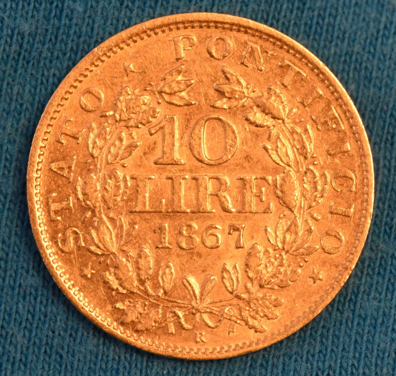 Vatikan - 10 Lire Pius IX - 1867 (1).JPG